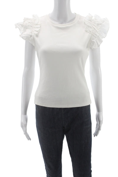 Anthropologie Womens Ruffle T-Shirt White Crewneck Size XS