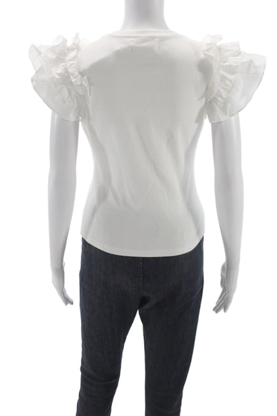 Anthropologie Womens Ruffle T-Shirt White Crewneck Size XS