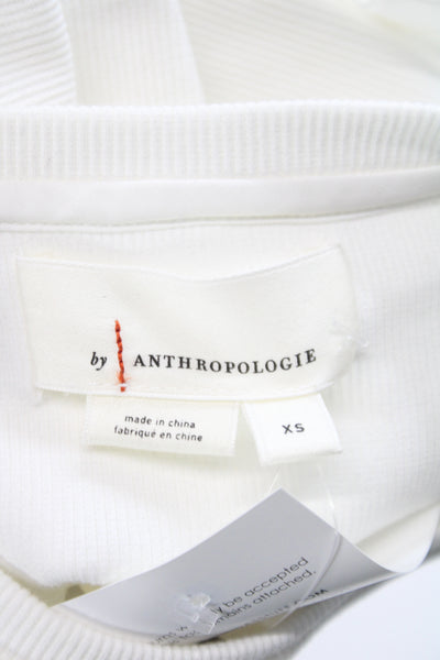 Anthropologie Womens Ruffle T-Shirt White Crewneck Size XS