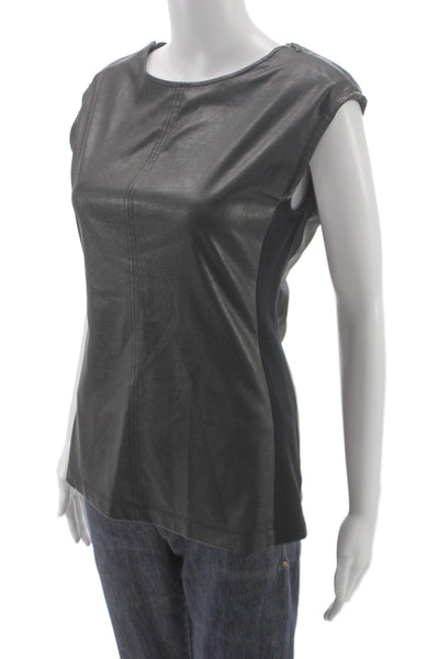 BCBGMAXAZRIA Womens Basic Sleeveless Tank Black Polyurethane Size XS