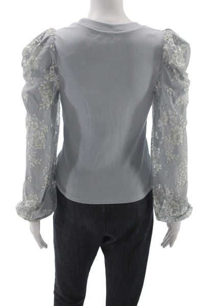 Dolan Women Floral Rayon Jersey Blouse Blue Crew Neck Long Sleeve Size XS