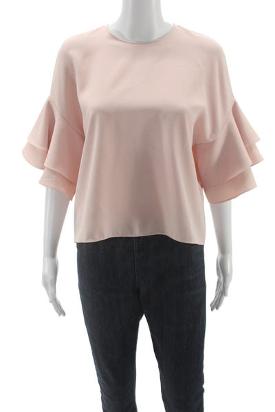 Zara Woman Womens Basic Pink Short Sleeve Round Neck Button Blouse Size XS