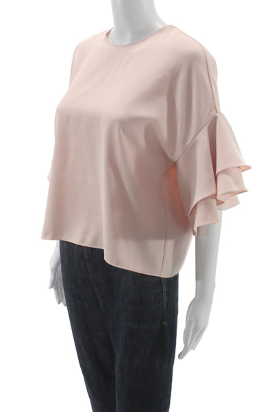 Zara Woman Womens Basic Pink Short Sleeve Round Neck Button Blouse Size XS