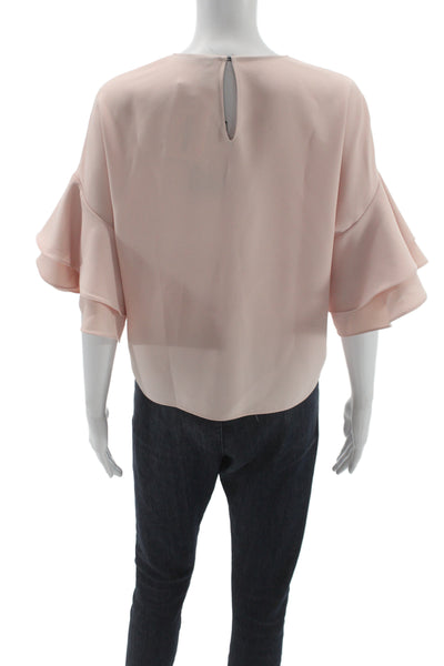Zara Woman Womens Basic Pink Short Sleeve Round Neck Button Blouse Size XS