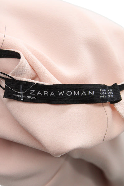 Zara Woman Womens Basic Pink Short Sleeve Round Neck Button Blouse Size XS