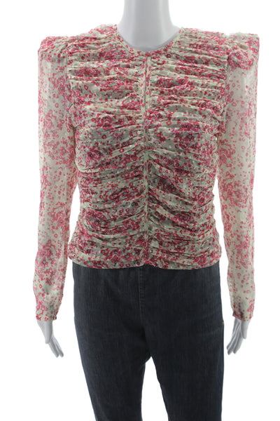 Let Me Be Women Floral Polyester Zip Round Neck Long Sleeve Basic Blouse Size M