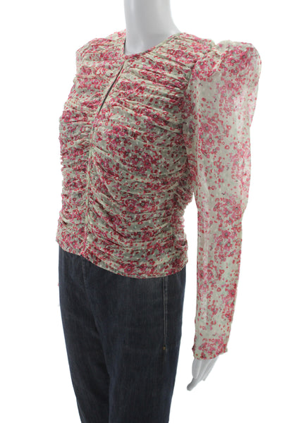 Let Me Be Women Floral Polyester Zip Round Neck Long Sleeve Basic Blouse Size M