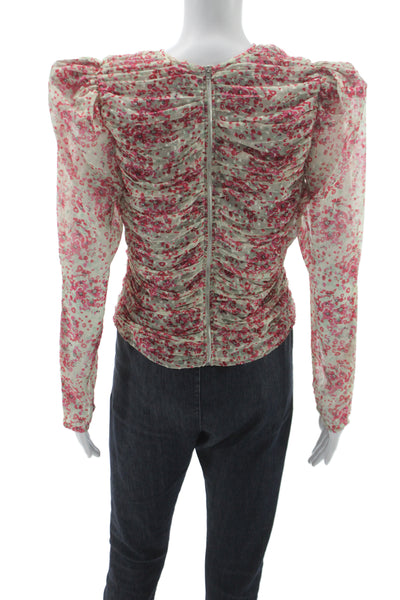 Let Me Be Women Floral Polyester Zip Round Neck Long Sleeve Basic Blouse Size M