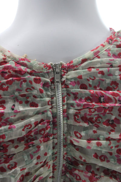 Let Me Be Women Floral Polyester Zip Round Neck Long Sleeve Basic Blouse Size M