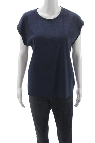 Zara Womens Blue Cotton Basic Round Neck Sleeveless T-Shirt Size S