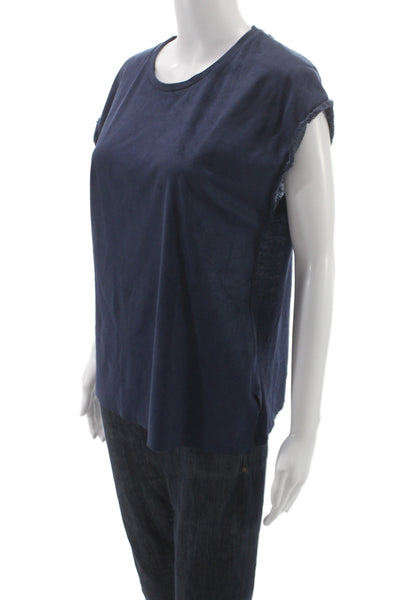 Zara Womens Blue Cotton Basic Round Neck Sleeveless T-Shirt Size S