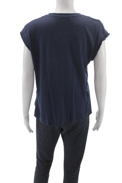 Zara Womens Blue Cotton Basic Round Neck Sleeveless T-Shirt Size S