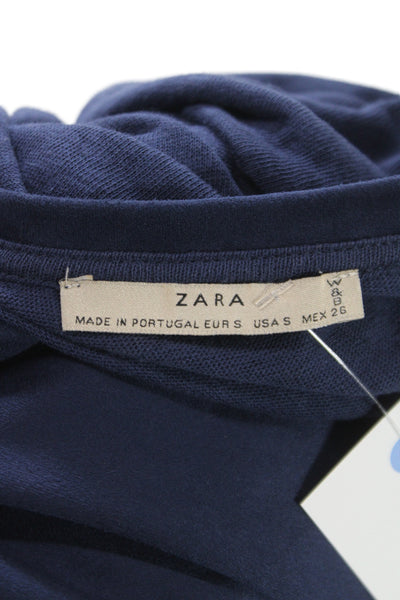 Zara Womens Blue Cotton Basic Round Neck Sleeveless T-Shirt Size S