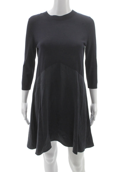 COS Women A-Line Dress Black 3/4 Sleeve Crew Neck 100% Cotton Size XS