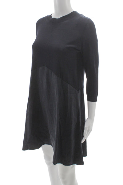 COS Women A-Line Dress Black 3/4 Sleeve Crew Neck 100% Cotton Size XS