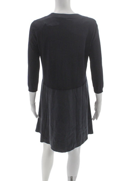 COS Women A-Line Dress Black 3/4 Sleeve Crew Neck 100% Cotton Size XS