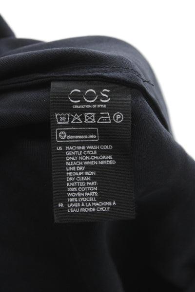 COS Women A-Line Dress Black 3/4 Sleeve Crew Neck 100% Cotton Size XS