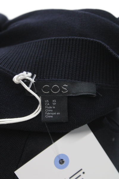 COS Women A-Line Dress Black 3/4 Sleeve Crew Neck 100% Cotton Size XS