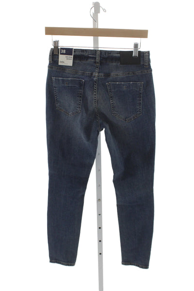 Zara Women Skinny Jeans Blue Mid Rise 25in Cotton Distressed Size 38