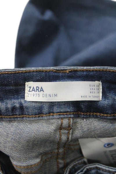 Zara Women Skinny Jeans Blue Mid Rise 25in Cotton Distressed Size 38