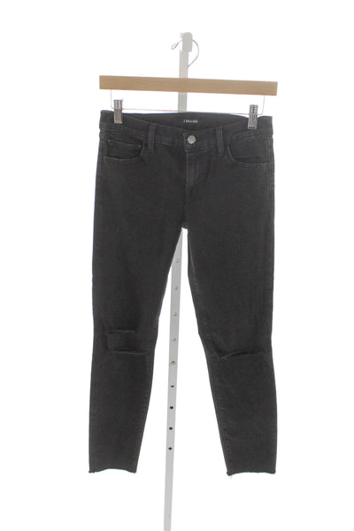 J Brand Women Ankle Jeans Black Mid-Rise Distressed 25in Cotton Blend Size 26