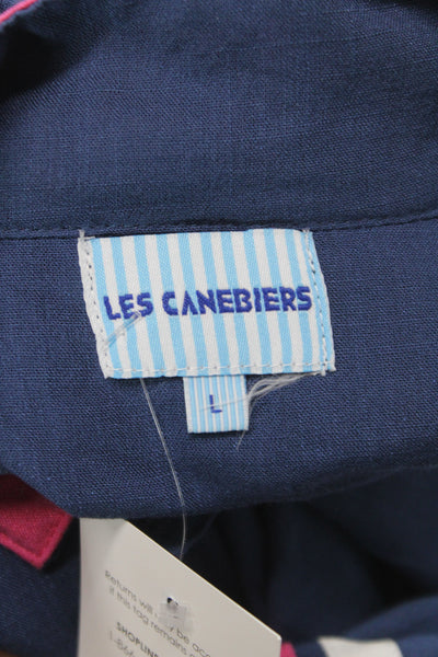 Les Canebiers Women Collared Blue Tunic 3/4 Sleeve Pullover Size L