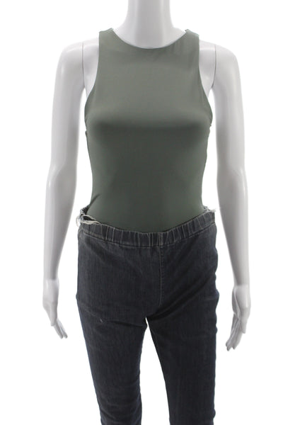 Zara Womens Basic Sleeveless High Neck Tank Green Polyamide Size S