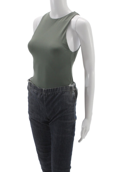 Zara Womens Basic Sleeveless High Neck Tank Green Polyamide Size S