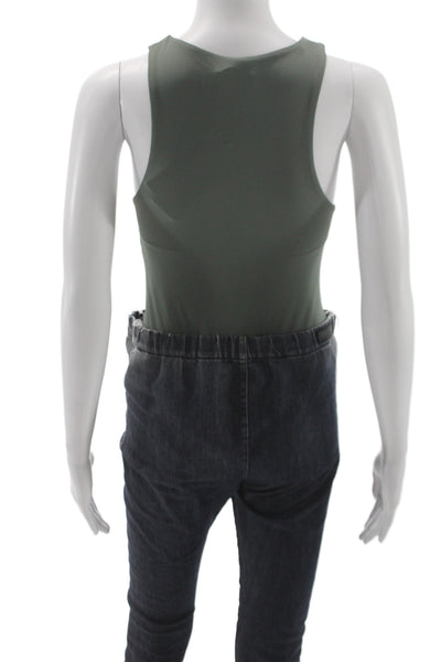 Zara Womens Basic Sleeveless High Neck Tank Green Polyamide Size S