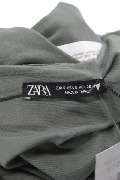 Zara Womens Basic Sleeveless High Neck Tank Green Polyamide Size S