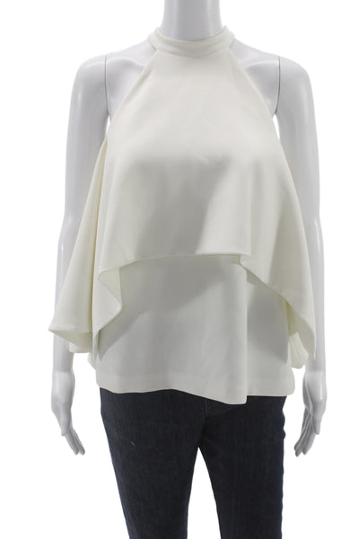 Edit Women Halter Top Sleeveless Ivory Polyester Blend Solid Size S