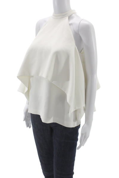 Edit Women Halter Top Sleeveless Ivory Polyester Blend Solid Size S