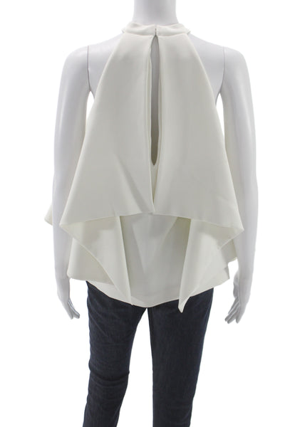 Edit Women Halter Top Sleeveless Ivory Polyester Blend Solid Size S