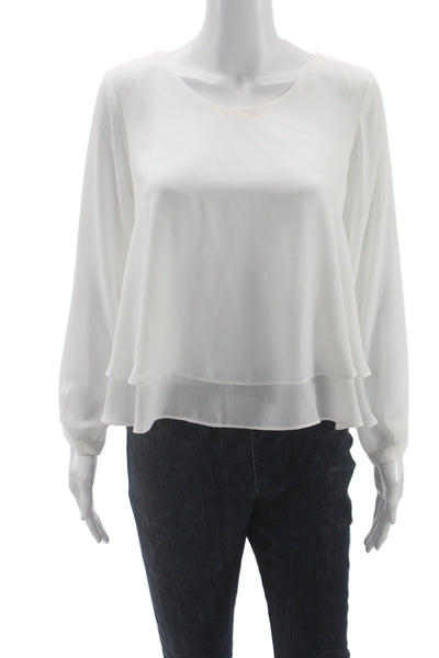 Zara Womens Basic White Polyester Round Neck Long Sleeve Blouse Size M