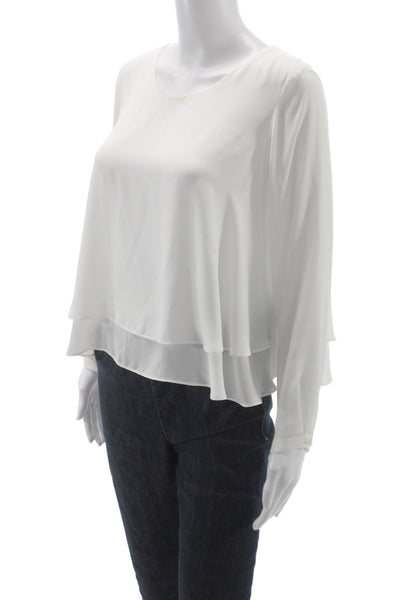 Zara Womens Basic White Polyester Round Neck Long Sleeve Blouse Size M