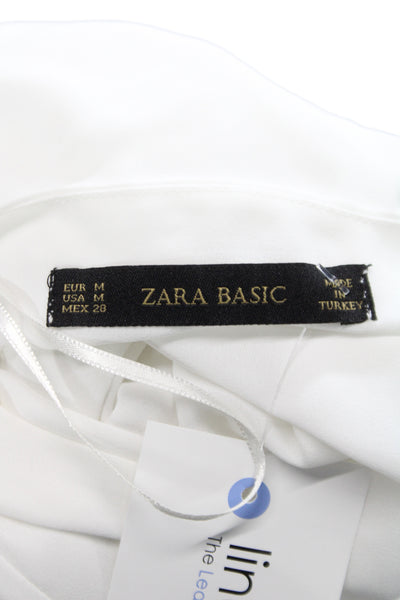 Zara Womens Basic White Polyester Round Neck Long Sleeve Blouse Size M