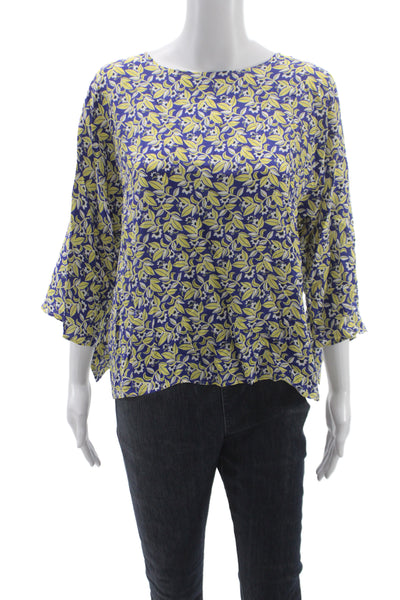 Weekend Max Mara Women Basic Blue Floral Boat Neck Blouse 3/4 Sleeve Size 10