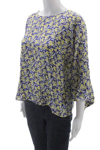 Weekend Max Mara Women Basic Blue Floral Boat Neck Blouse 3/4 Sleeve Size 10