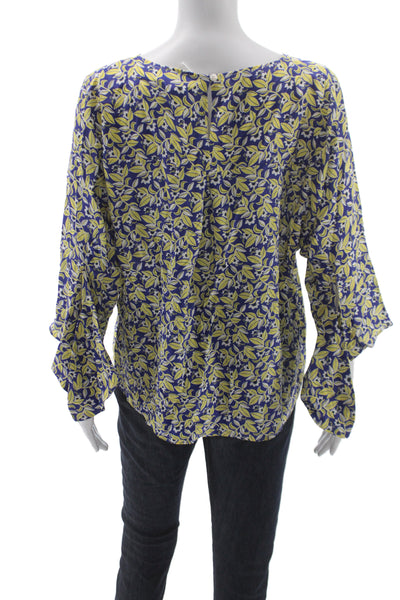 Weekend Max Mara Women Basic Blue Floral Boat Neck Blouse 3/4 Sleeve Size 10