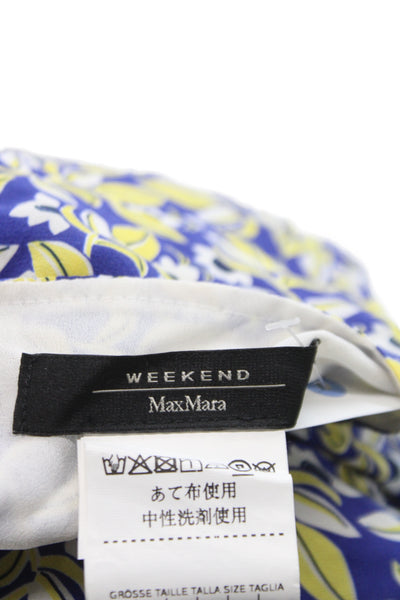 Weekend Max Mara Women Basic Blue Floral Boat Neck Blouse 3/4 Sleeve Size 10