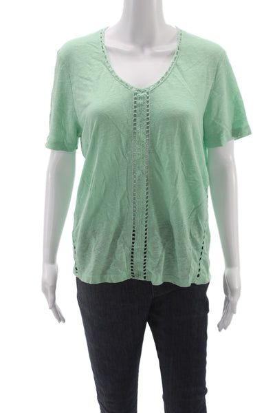 Maje Womens Basic V-Neck Cotton T-Shirt Short Sleeve Green Bohemian Size 3