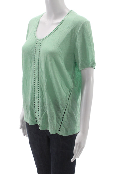 Maje Womens Basic V-Neck Cotton T-Shirt Short Sleeve Green Bohemian Size 3