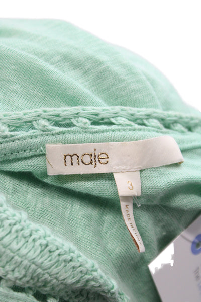 Maje Womens Basic V-Neck Cotton T-Shirt Short Sleeve Green Bohemian Size 3