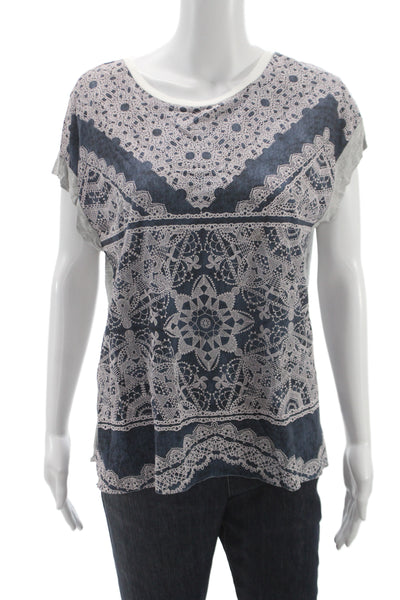 Zara Womens Bohemian Geometric Basic Short Sleeve Round Neck T-Shirt Size L