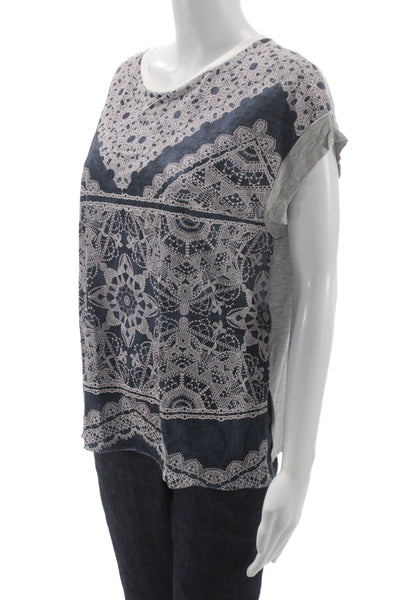 Zara Womens Bohemian Geometric Basic Short Sleeve Round Neck T-Shirt Size L