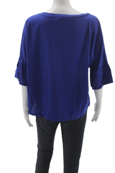 Weekend Max Mara Women Blue Boat Neck Basic Blouse 3/4 Sleeve Spring Size XL