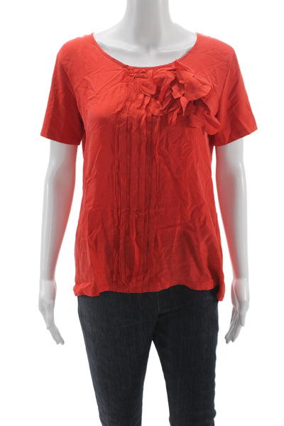 Weekend Max Mara Womens Red Scoop Neck Short Sleeve Blouse Button Size L