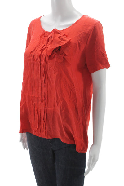 Weekend Max Mara Womens Red Scoop Neck Short Sleeve Blouse Button Size L
