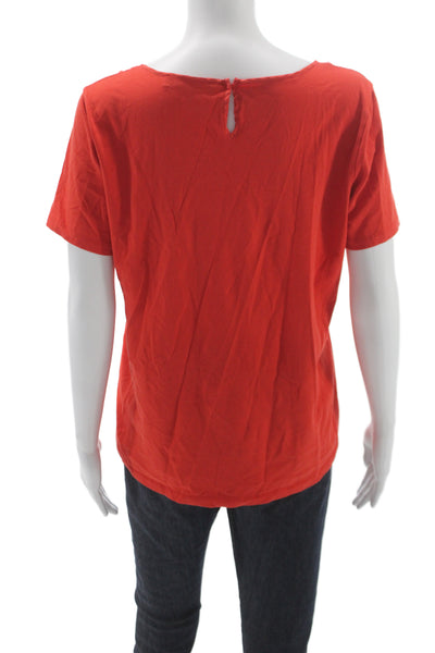 Weekend Max Mara Womens Red Scoop Neck Short Sleeve Blouse Button Size L