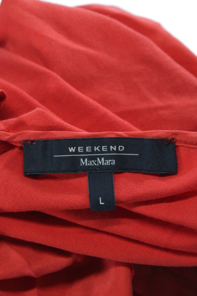 Weekend Max Mara Womens Red Scoop Neck Short Sleeve Blouse Button Size L